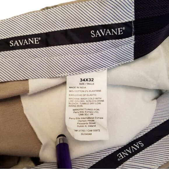 Savane® Mid Khaki Ultimate Performance Flat Front Chino Pants 34 x 32  8 0279 - Picture 5 of 8